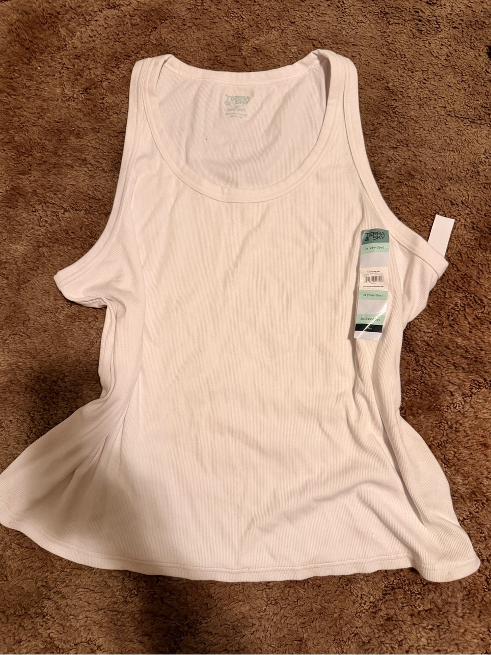 Terra & Sky White Ribbed Scoop Neck Tank Top